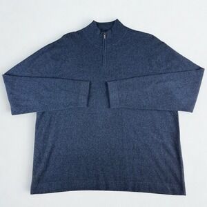 Alfani Quarter Zip Sweater Mens XXL Blue 100% Cashmere Pullover Mock Neck FLAW